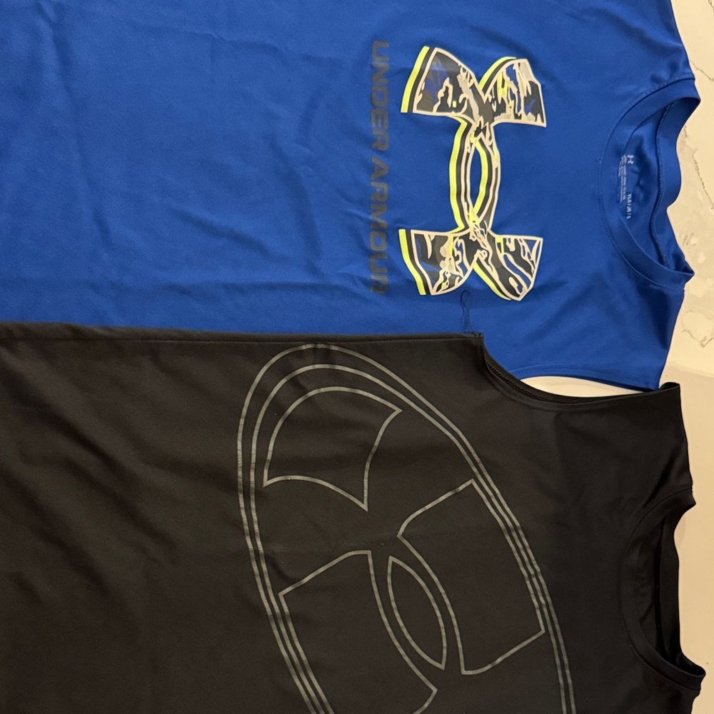 Under Armour Blue and Black Logo Tank Tops